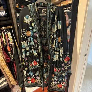 Johnny Was Biya Floral Embroidered Black Kimono